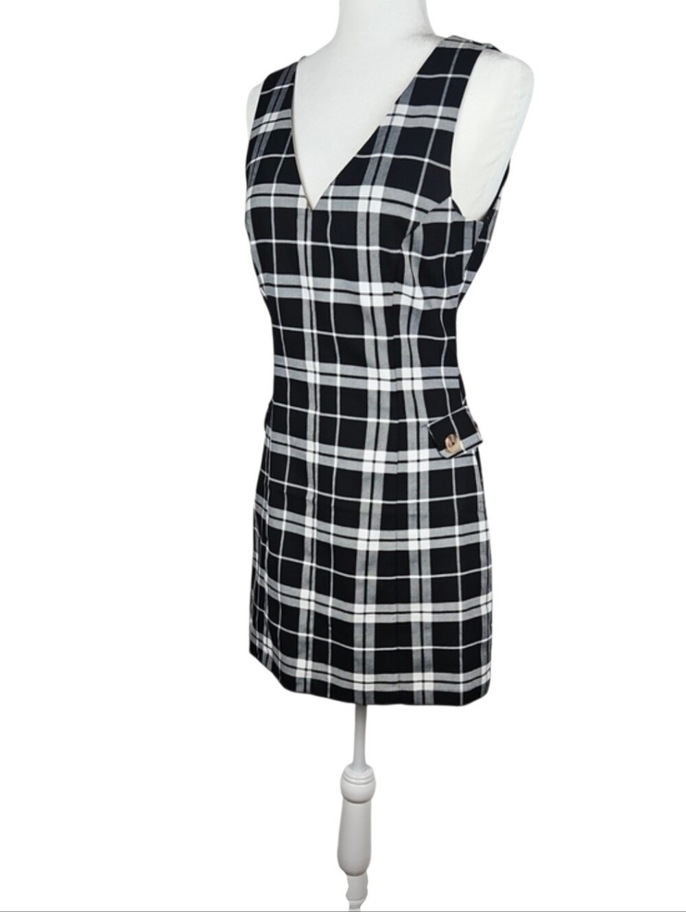 Forever 21 Black & White Plaid V-Neck Mini Dress